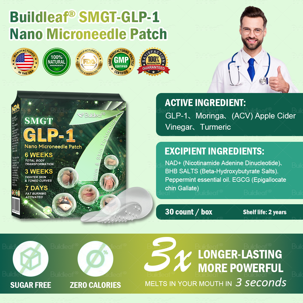 Oficjalny Sklep | Buildleaf® SMGT-GLP-1 Nano Microneedle Patch™ z Kolagenem i Matrixylem 3000 |Działa na otyłość, luźną skórę, nadciśnienie, cukrzycę, stłuszczenie wątroby, ból stawów, mgłę mózgową, brak energii, bóle ciała i inne dolegliwości.