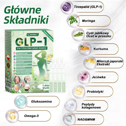 🎁DOOEKA® GLP-1 8 w 1 Fit & Vital roztwór doustny – Raz dziennie, widoczne zmiany w ciągu 7 dni / W przypadku otyłości, zdrowia serca i układu krążenia, cukrzycy, bezdechu sennego, zdrowia jelit, problemów ze stawami i wielu innych