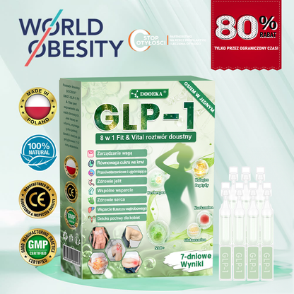 🎁DOOEKA® GLP-1 8 w 1 Fit & Vital roztwór doustny – Raz dziennie, widoczne zmiany w ciągu 7 dni / W przypadku otyłości, zdrowia serca i układu krążenia, cukrzycy, bezdechu sennego, zdrowia jelit, problemów ze stawami i wielu innych